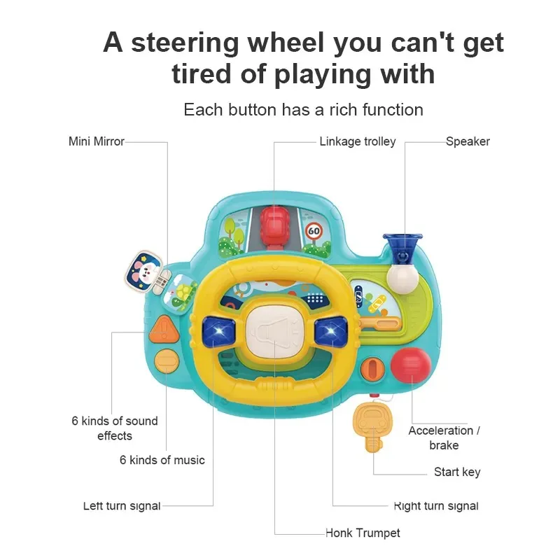 2023 Newest Multifunctional Steering Wheel Toy Baby Electronic Driving Simulator Steering Wheel for Back Seat