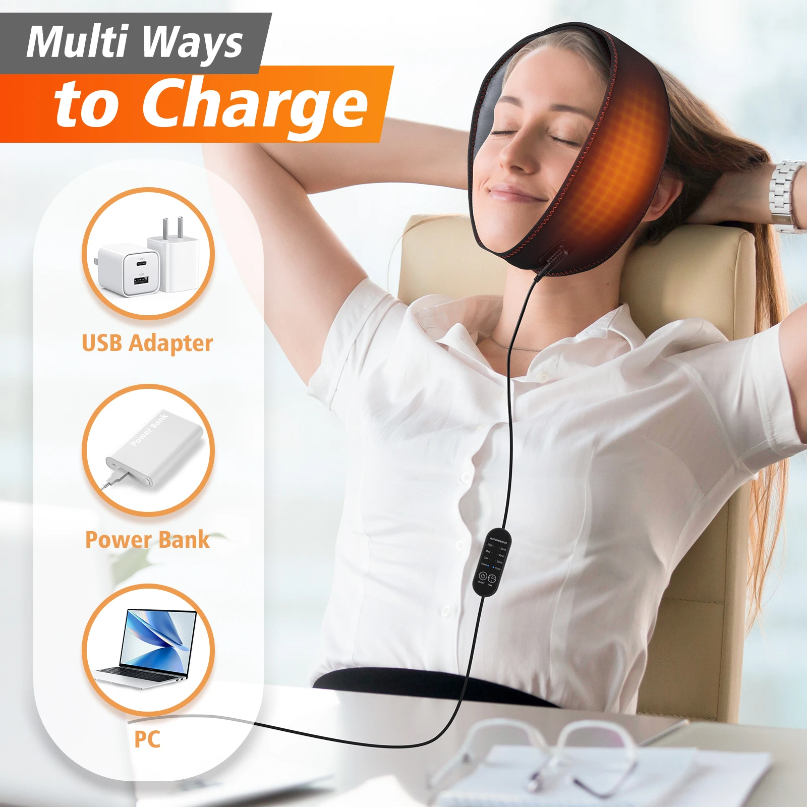 USB Electric Facial Heat Pad Face Heated Wrap Belt for TMJ Relief, Wisdom Teeth, Jaw, Head and Chin