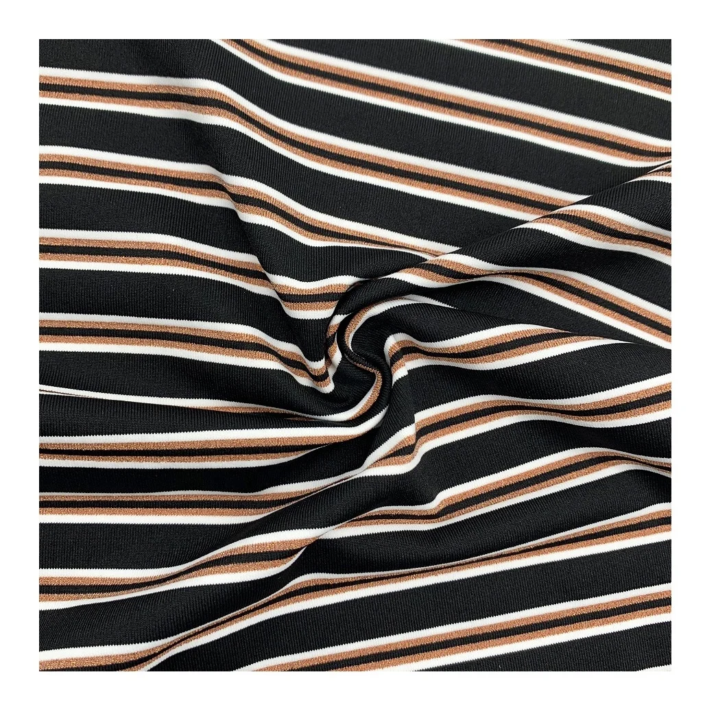 new Stretched knitted stripe swimwear fabric jacquard gold metallic lurex bikini fabric glitter fabric for beachwear sports