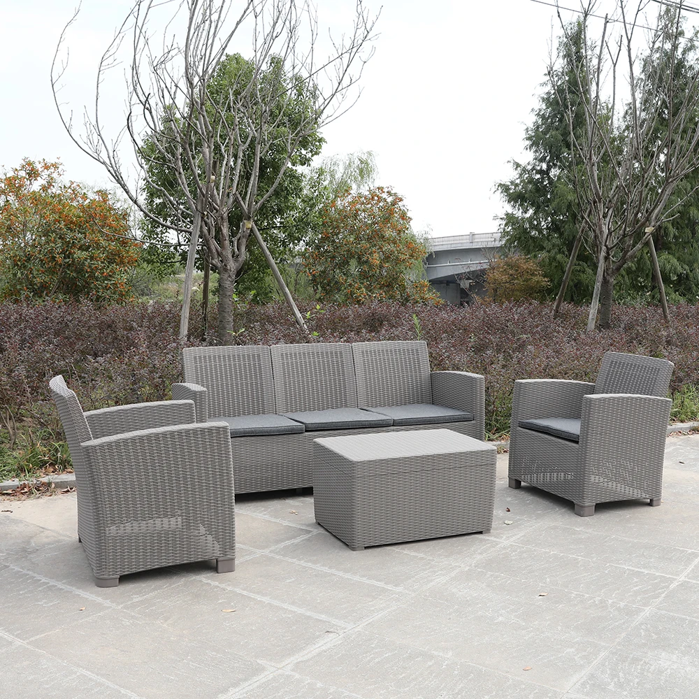 KD easy assemble outdoor garden pool furniture rattan sofa set with storage table