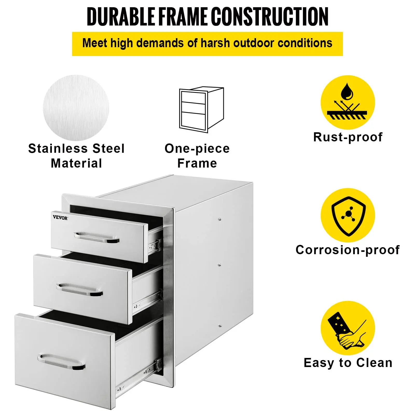 Outdoor Built In Stainless Steel Kitchen Island Three Channel Drawer Outdoor Kitchen Drawer