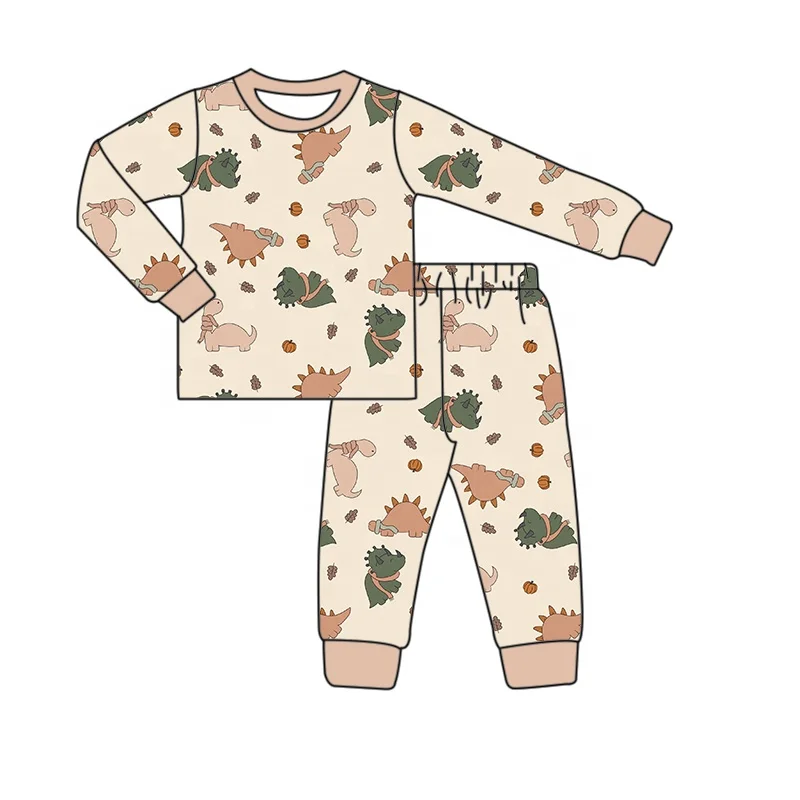 Cute baby outfit children bamboo fiber hazelnut pumpkin print pajama set baby round neck long sleeved two piece set