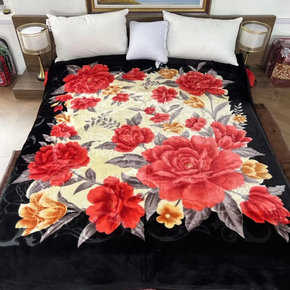 High Class 100% Polyester Raschel Blankets 8kg Embossed Comfortable Soft Mink Cartoon & Geometric Pattern for Winter Double Bed