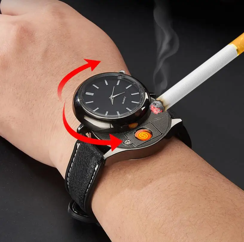 Usb Charging Lighter Smart Watch Lighter Cigarette for men Wristwatch gift Electronic USB lighter watch