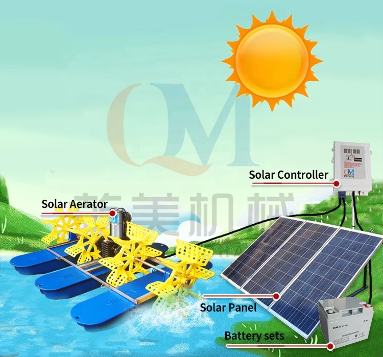 500W solar panel paddle wheel aerator new energy machine fish pond aerator chinese supplier