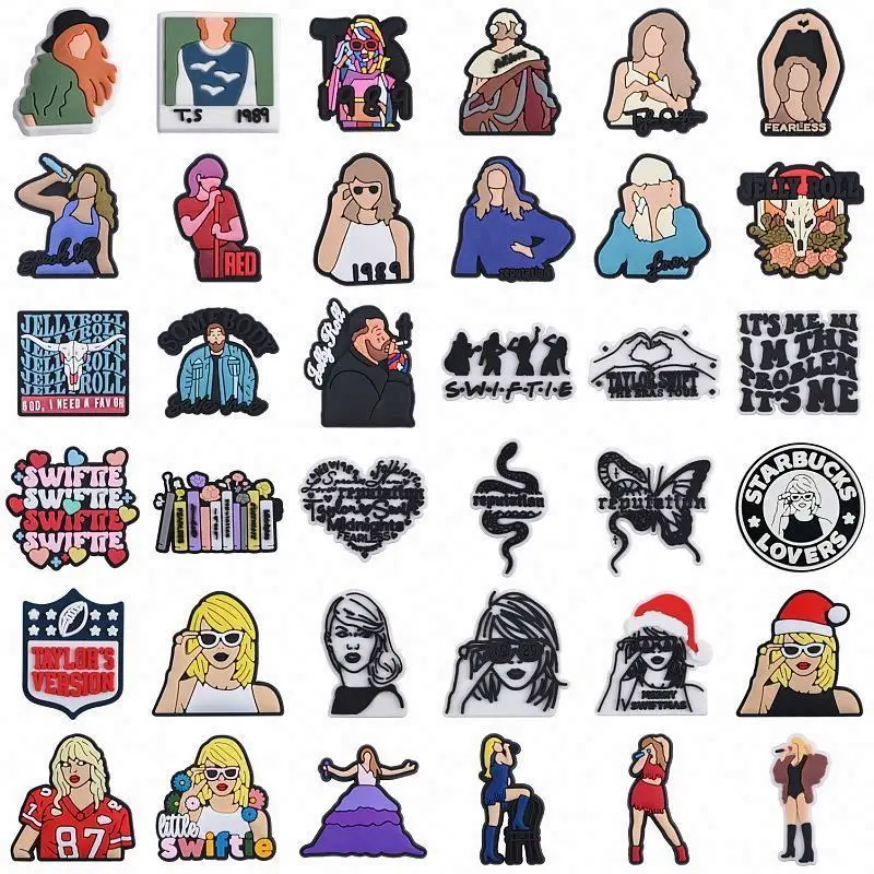 new arrival Taylor singer Swift Shoe Charms for Shoes Accessories Wholesale PVC Shoe Decoration Charms for Clog Sandal