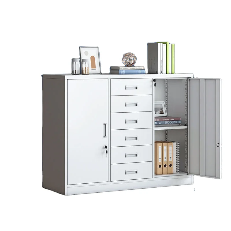 Multifunction 2 Door 6 Drawer File Storage Cabinet Steel Movable Lockable Office Filing Cabinet