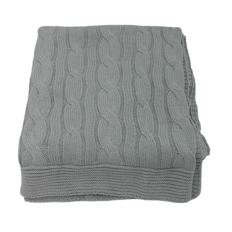 Magic Green Most Popular Acrylic Bamboo Fiber 100% Cotton Wool Cable Knit Throw Blanket With Rib Edge