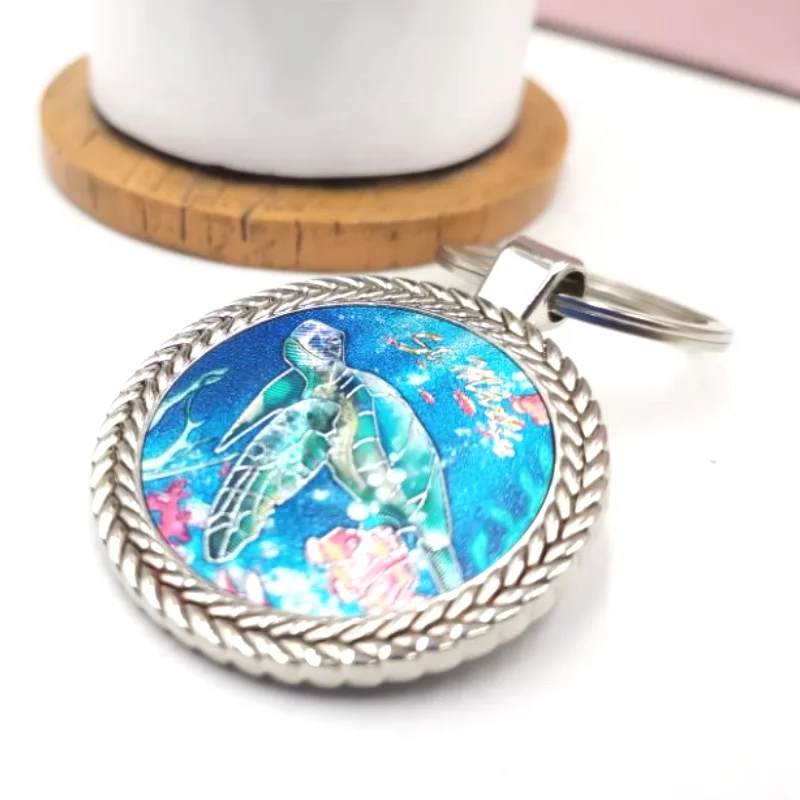 High quantity Hot Sale Custom design key Chains round shape zinc alloy blank  with epoxy foil Metal Keychain for souvenir gifts