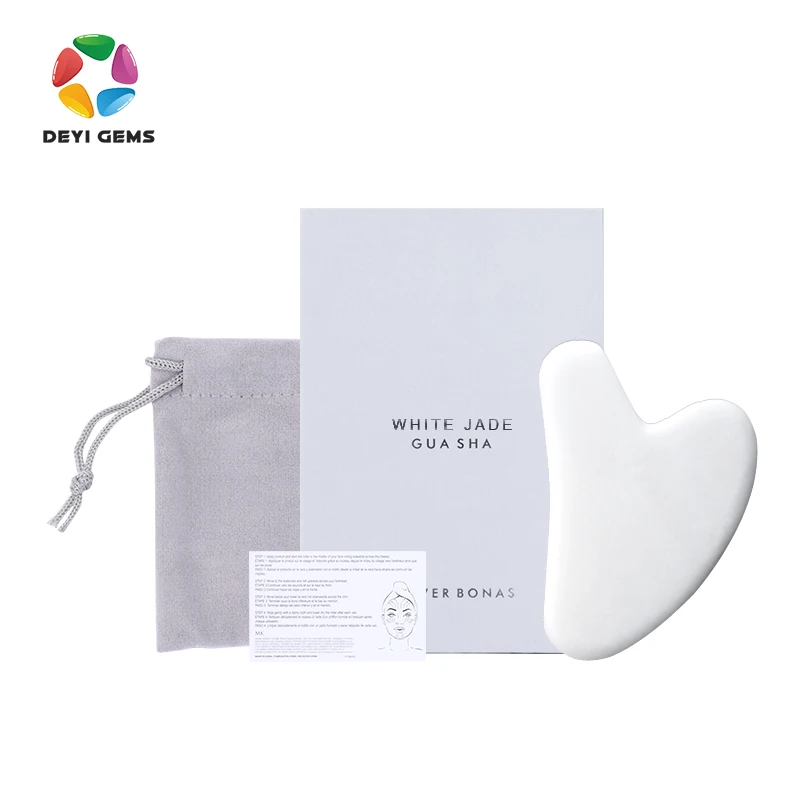 OEM 100% Natural White Jade Gua Sha Stone  Massage Guasha Tool Supplier Heart Shaped  Face Gua Sha Jade for Face Slimming
