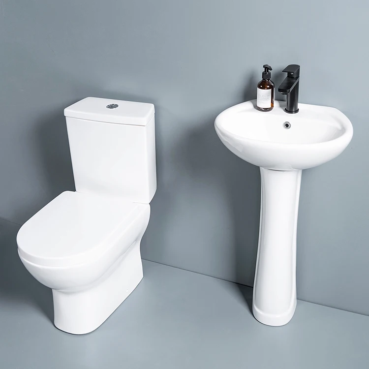 Customized Ceramic Floor Stand Toilet Sets Bathroom Washdown Two Piece WC Toilet With Pedestal Basins Sink