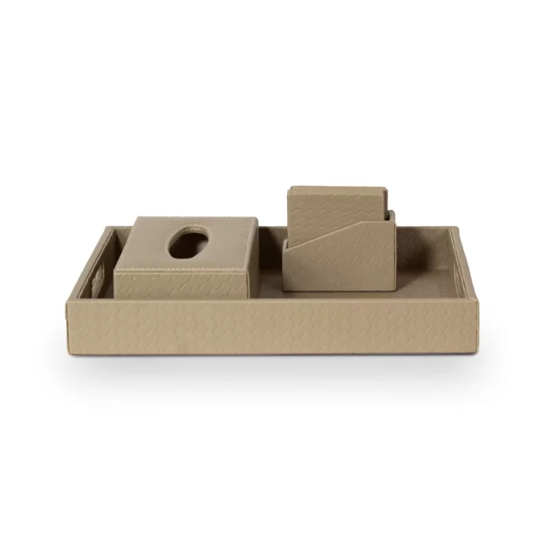Wholesale Home Office Beige Coasters Tissue Box jewelry-leather-decorative trays organizer Set leather for sundries