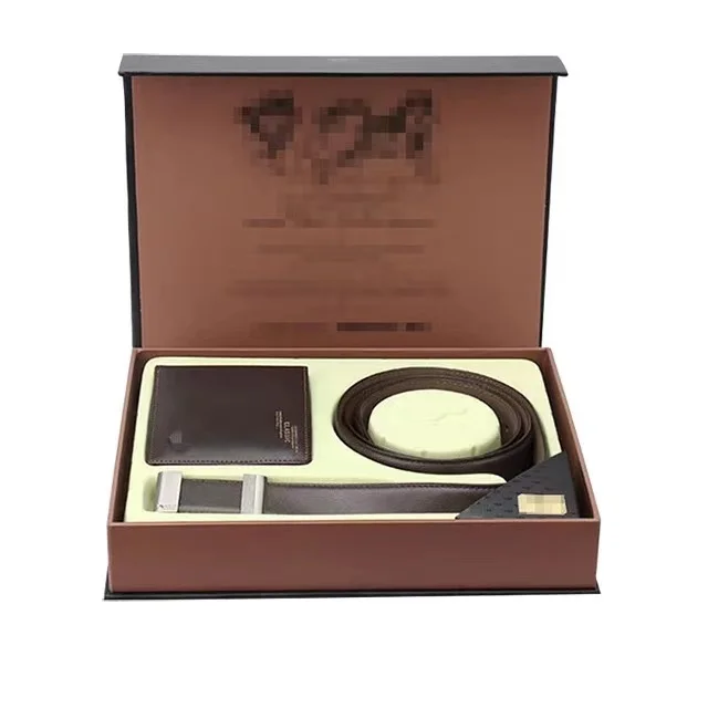 Factory wholesale 18018 Commercial casual style PU leather mans wallet & belt business gift set