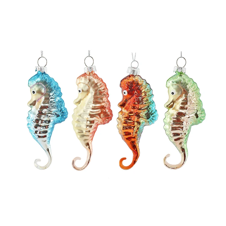 Customized Xmas Tree Funny Baubles Glass Small Seahorse Hanging Ornaments Colorful Christmas Decoration