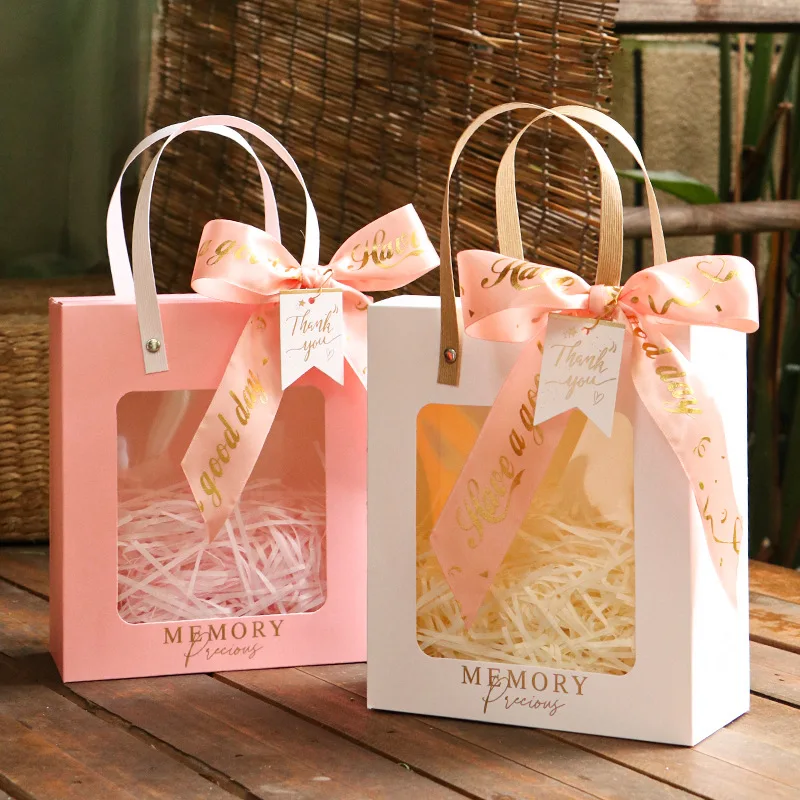 Luxury Pink Paper Bowknot Bag with Offset Printing Custom Recycled Material Gift Shopping Packaging box