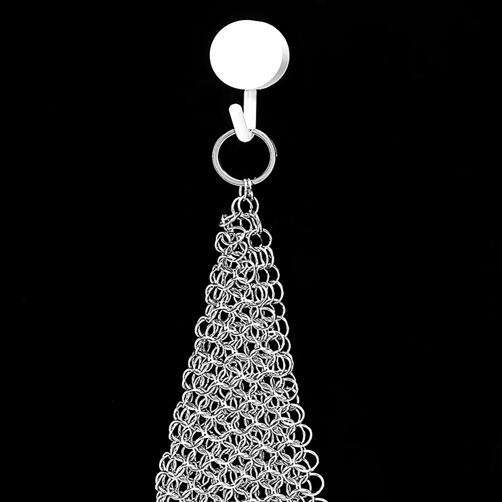 Stainless Steel Cast Iron Skillet Cleaner Chainmail Cleaning Scrubber with Hanging Ring for Cast Iron Pan