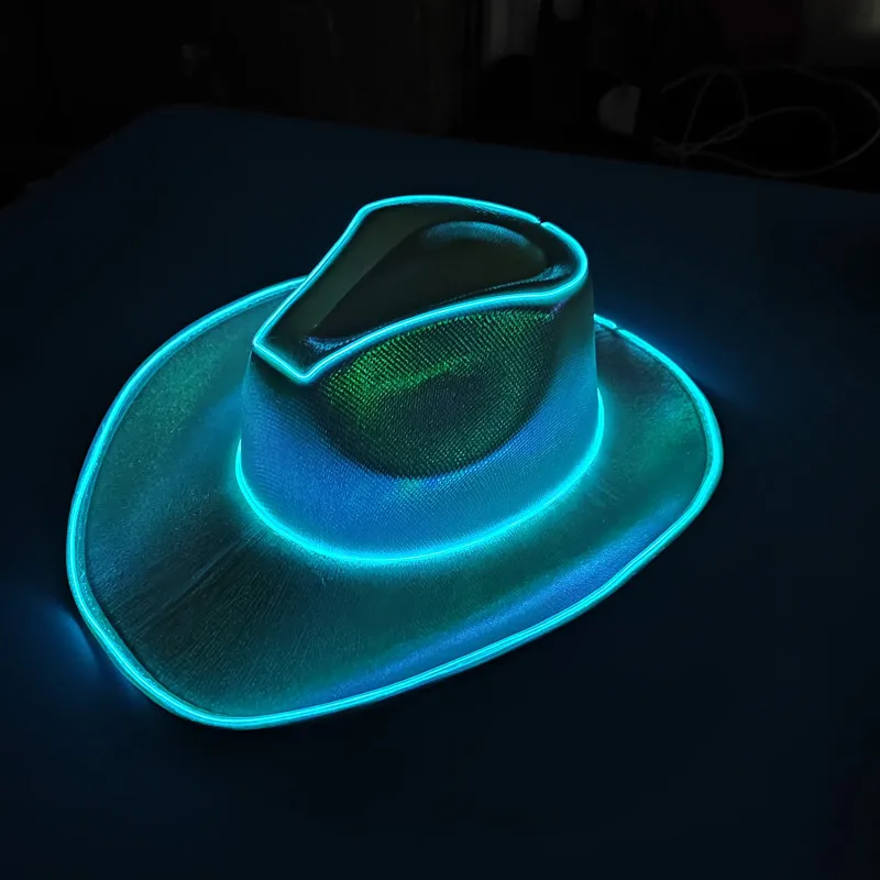 Handmade Bull Light Up Cowboy Hat Flashing El Wire Colorful Party Caps Wholesale Party Fashion Sequin Glow Hat