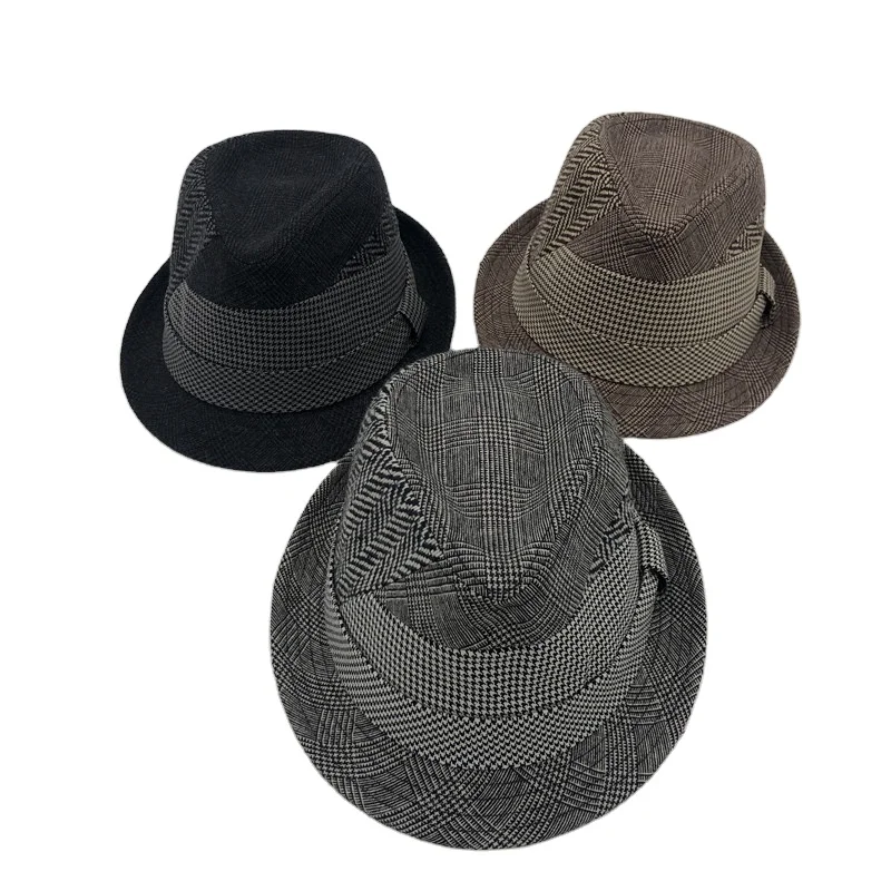 Factory Direct Sale Classic Style Check Pattern Wool Plaid Tweed Customizable Fedora Hat
