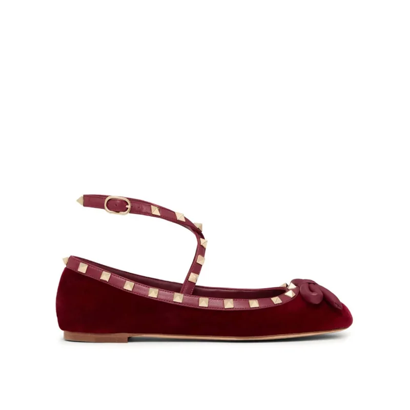 2024 новые дизайнерские женские шелковые балетки с бантом и заклепками на плоской подошве со шнуровкой кожаной стелькой лето-весну