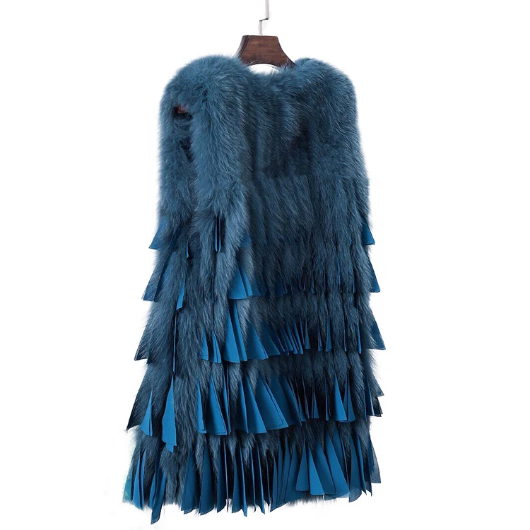 
fashion style winter warm long fur vest women casual Gilet Ladies goose down fox fur vest 