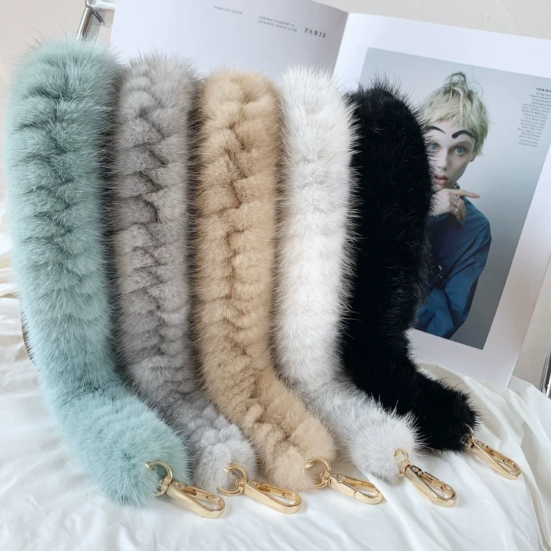 wholesale fix plush fur handle bag straps custom fuzzy mink fur bag tote