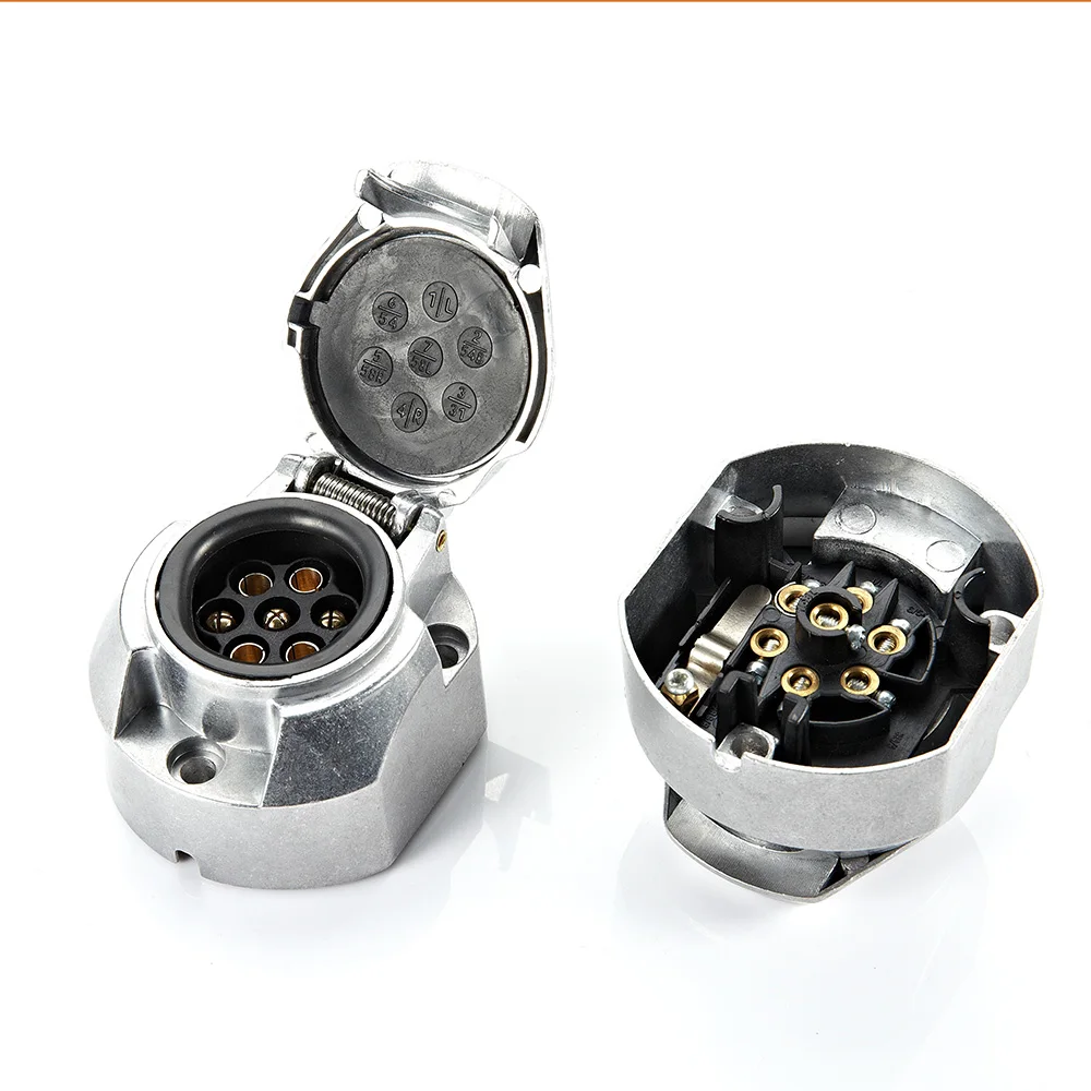 12V 7 Pin Round Plug Female Metal Trailer Socket Waterproof Trailer Towbar Connector For Trailer Light Lamp