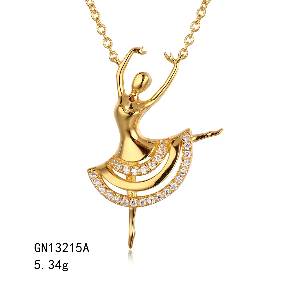 Grace Jewelry Elegant Girls Dance Dancer Shape Zircon Stone Beautiful Silver 18K Gold Plated Women Cartoon Necklace