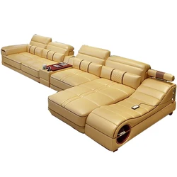 European Hotselling Living Room Sofa 7 Seat L shape leather Sofa Set Simple Modern Double Sofa with Wireless charger
