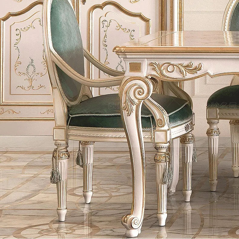 Luxury European marble top dining table and solid wood chair set 10 seater of dining room furniture