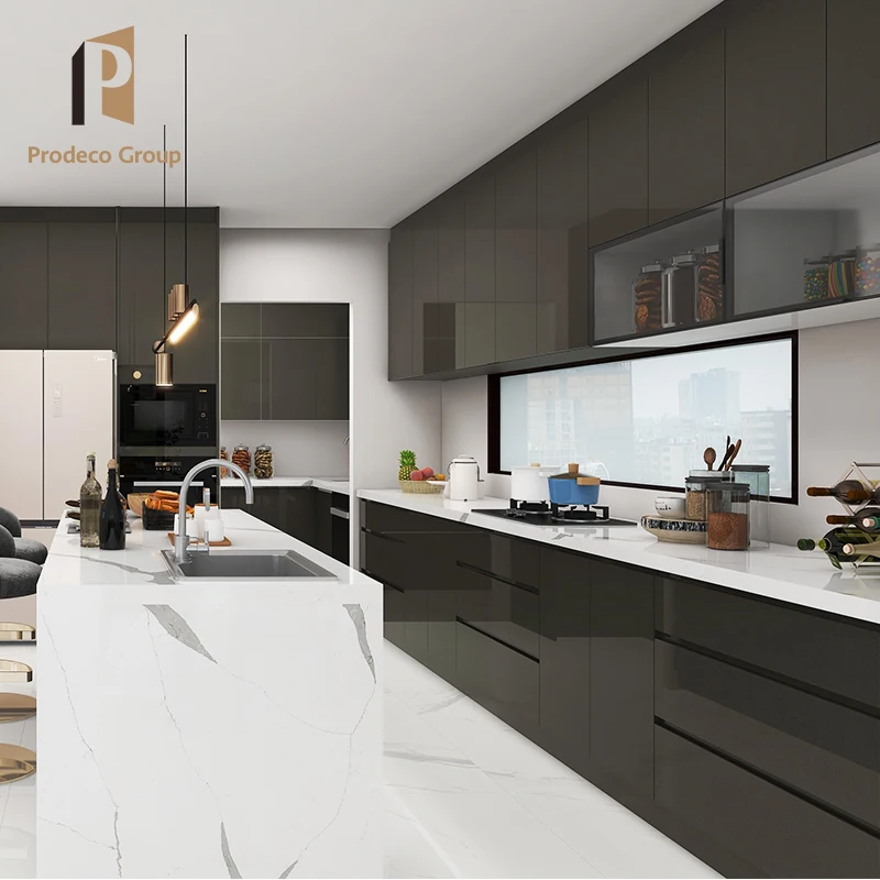 Customized Mdf Australian Kitchen Cabinet Black High Gloss Kitchen Cabinets