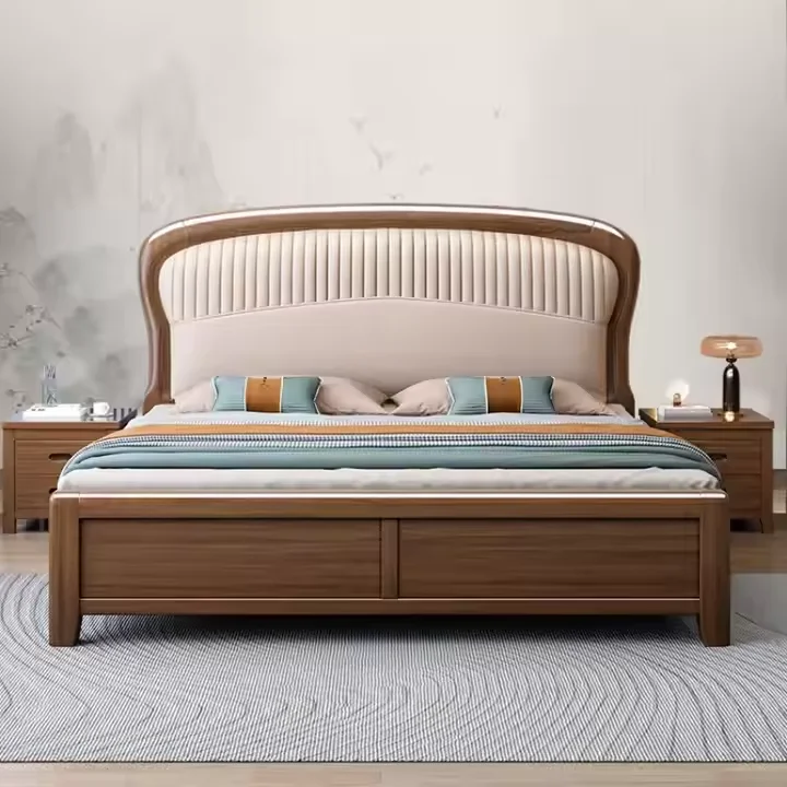 High Quality Luxury Solid Wood Queen Size Bed Wooden Bed Frames Bedroom Furniture Set