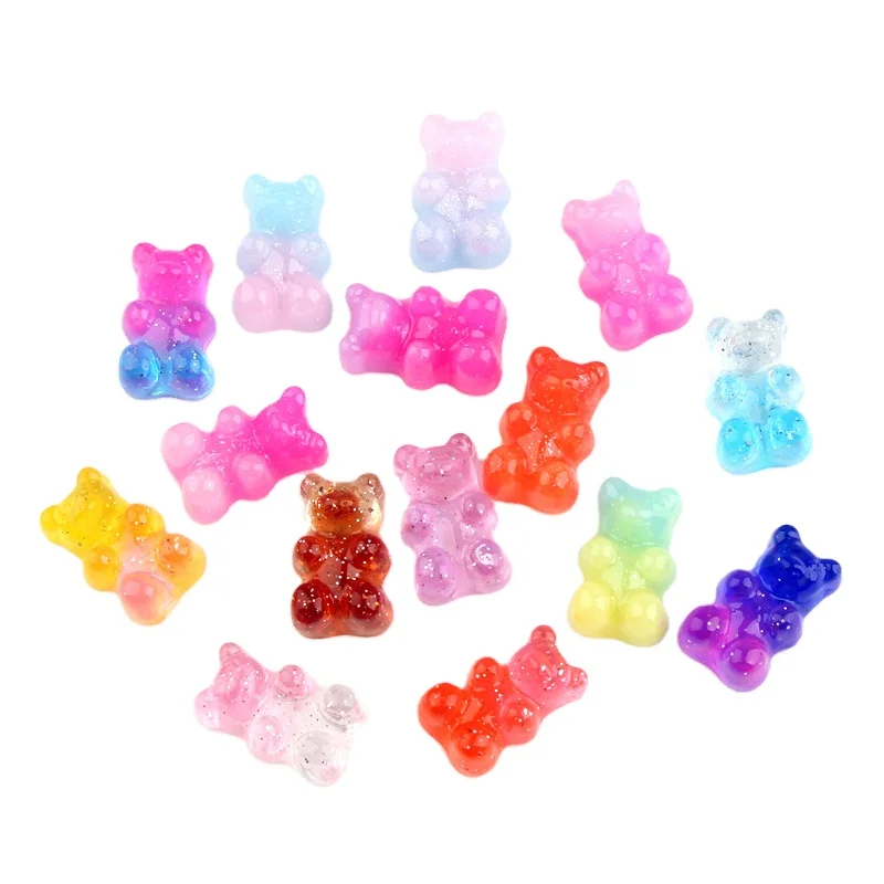 New Style 17mm Glitter Gradient Resin Gummy Bear Charms Flatback Animals for DIY Jewelry Craft Decoration