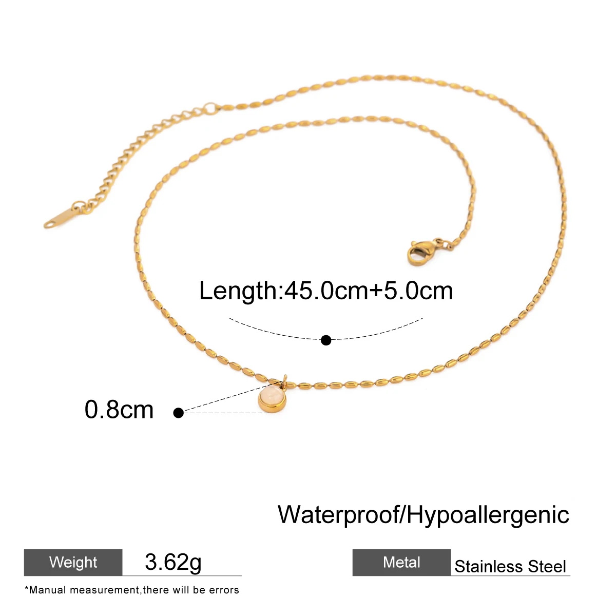 Old Fashion Natural Agate Pendant Bean Necklace 18K Gold Plated Stainless Steel Jewelry Necklace Popular