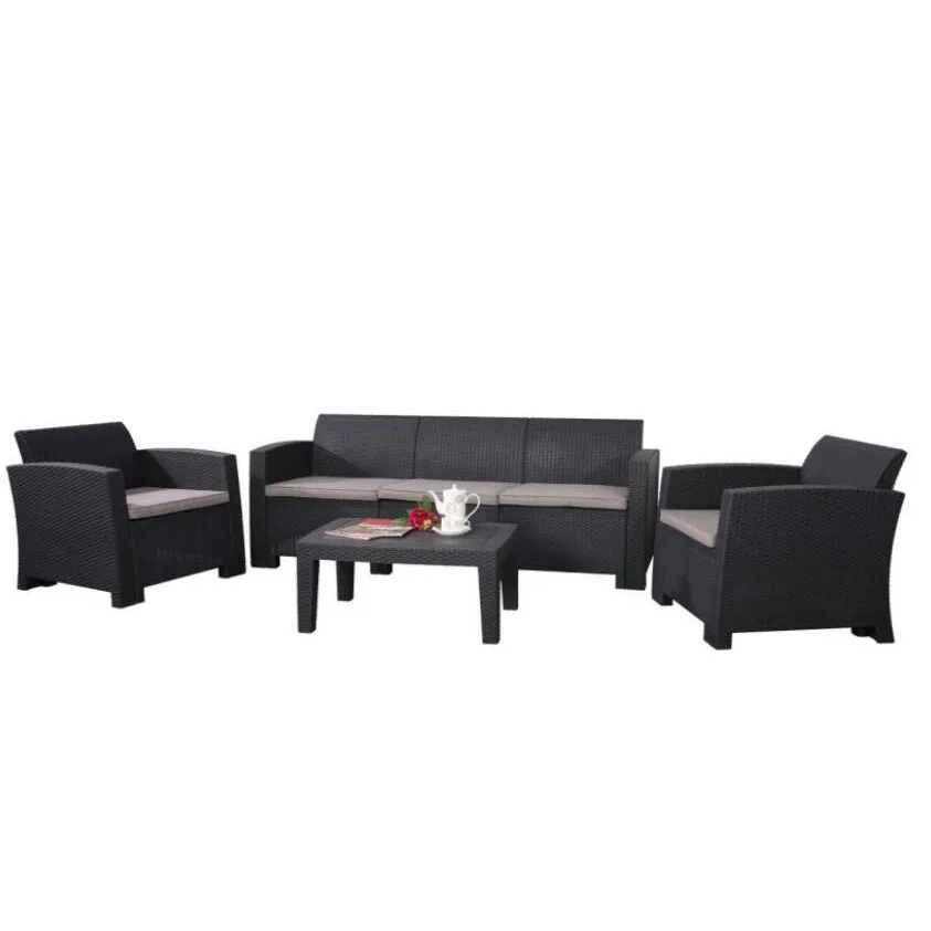 Wholesale 4pc Modern Design PP Sofa Set 5-Seater Patio Garden Outdoor Furniture Plastic Rattan Patterned for Dining