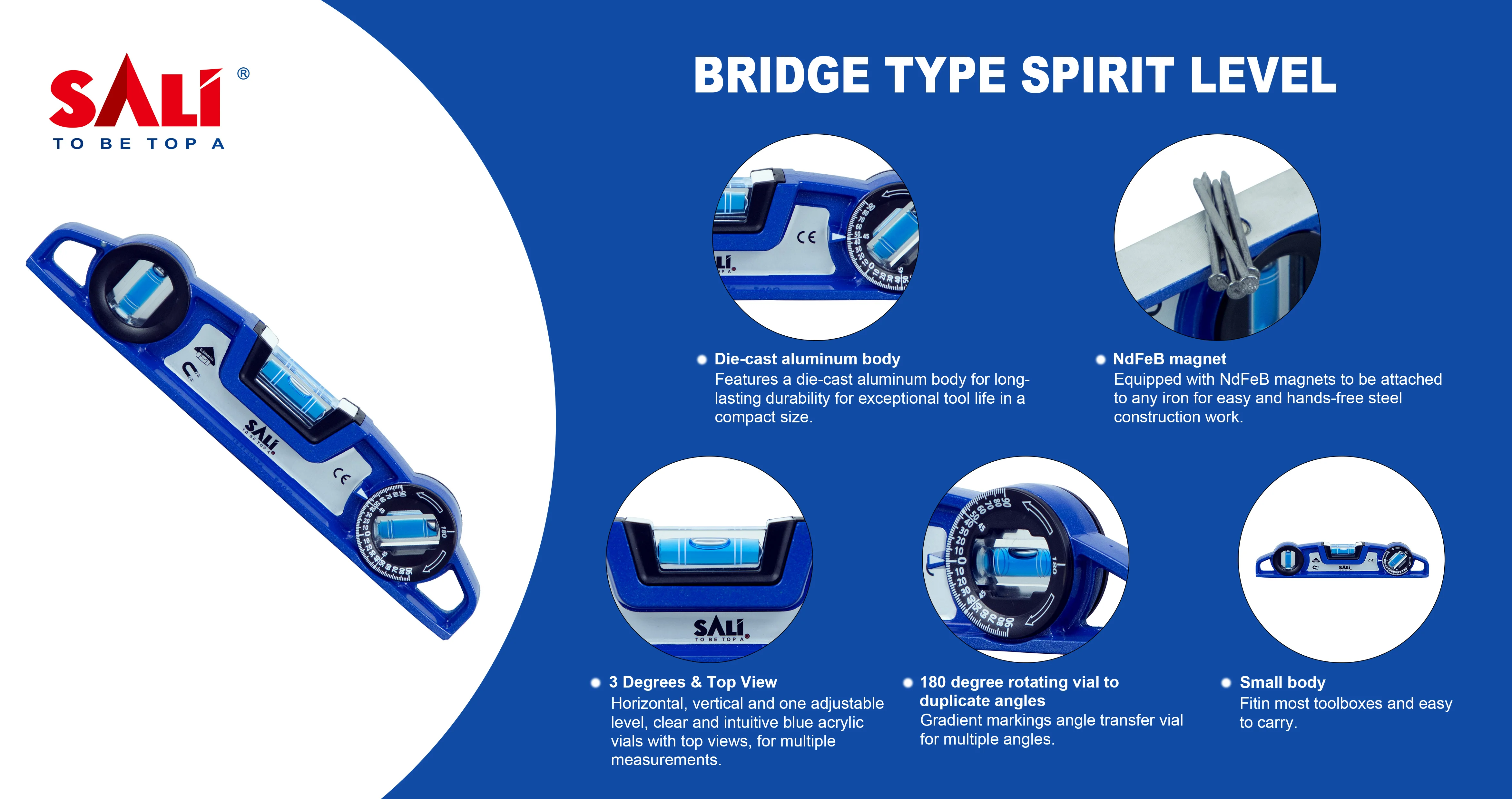 SALI 10 inch spirit level tool wholesale high precision magnetic bubble spirit level