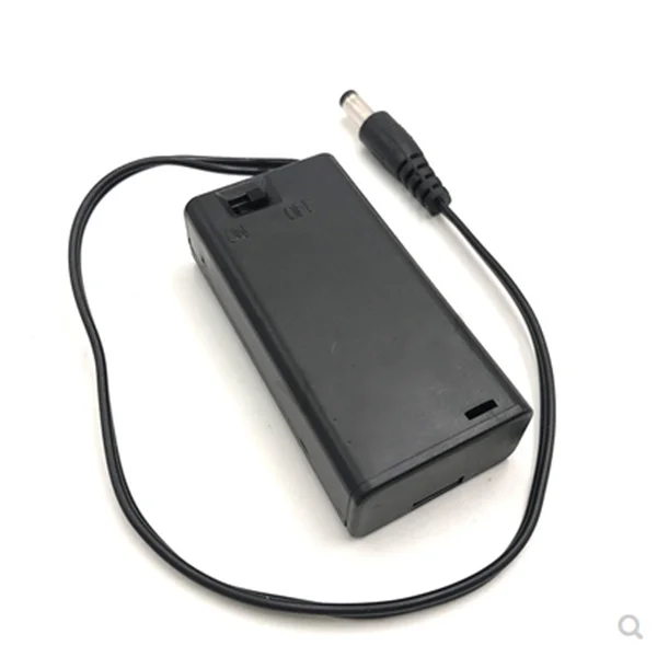 2AA Battery Holder with DC plug on Wire Leads, Cover and Switch