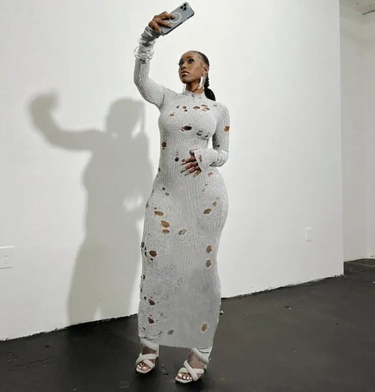 New Fashion STOCK 2Colors y2k Clothing Long Sleeve Casual Sexy Club Cut Out Crochet Knitted One Piece Dresses Women