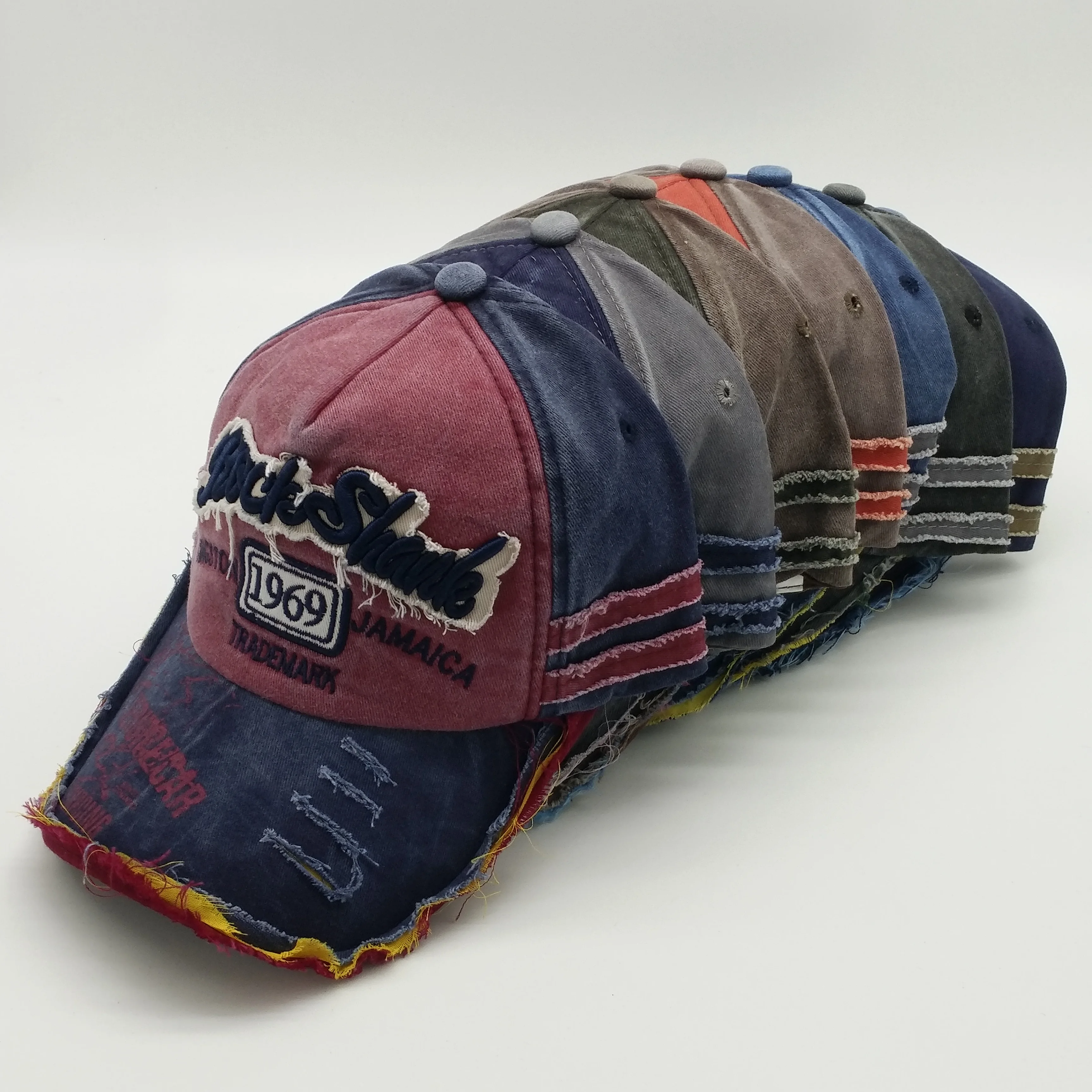 Customized Frayed Cloth Logo Worn Out Baseball Cap,Embroidery Visor Hats Dad Hats,Five Pointed Metal Star Lapel