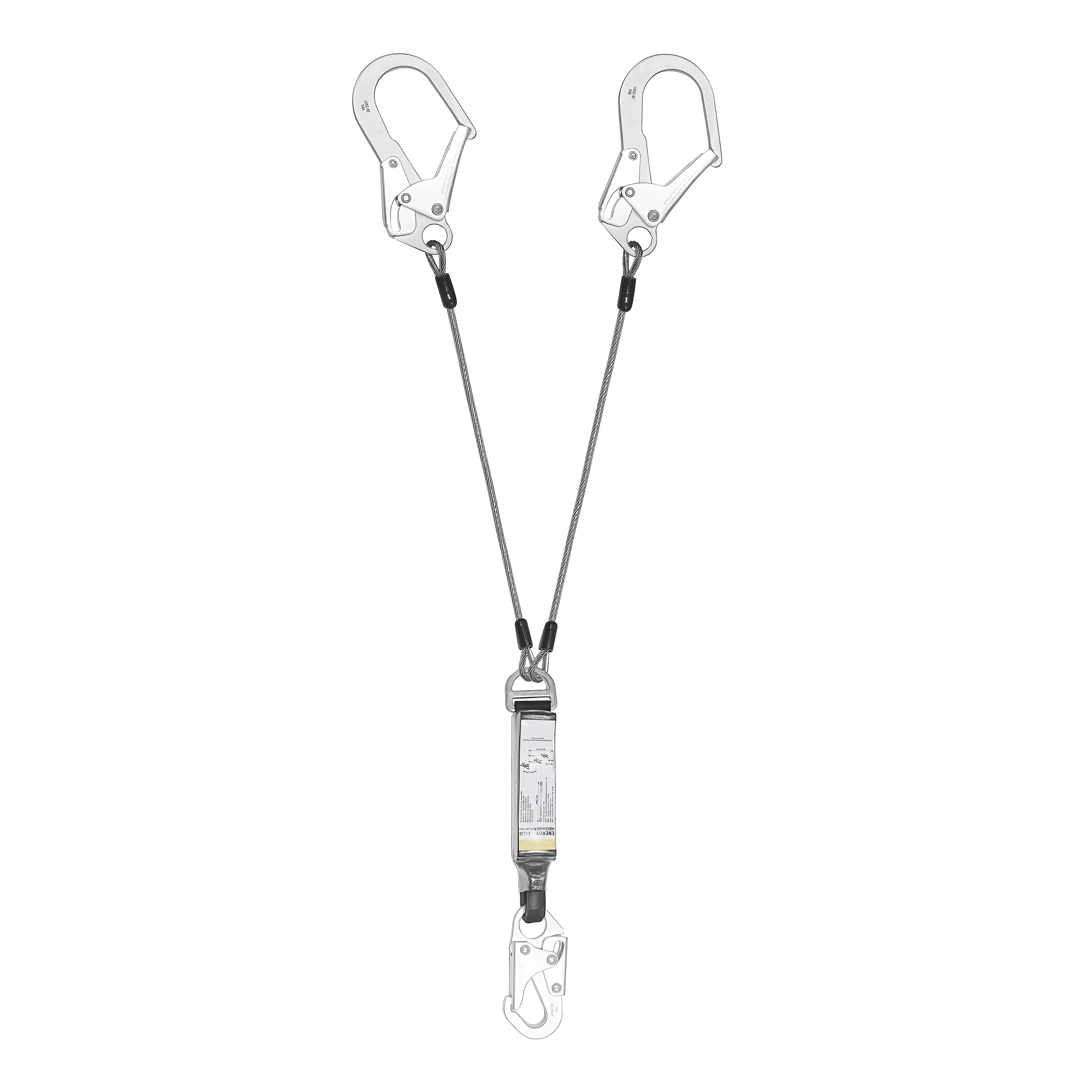 EN355 High quality fall protection double hook wire rope safety lanyard with shock absorber