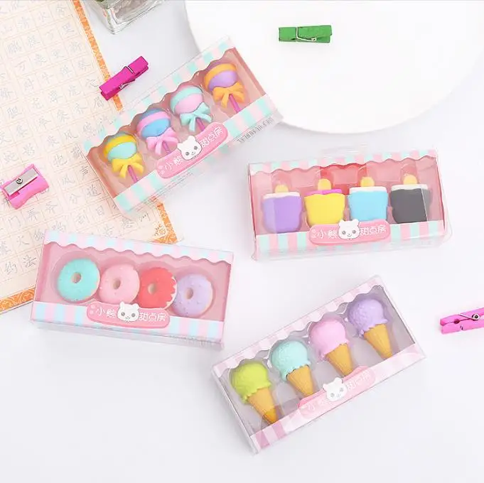 CHXN   Customized boxed eraser creative cartoon gift box eraser student holiday prize gift hamburger dessert eraser