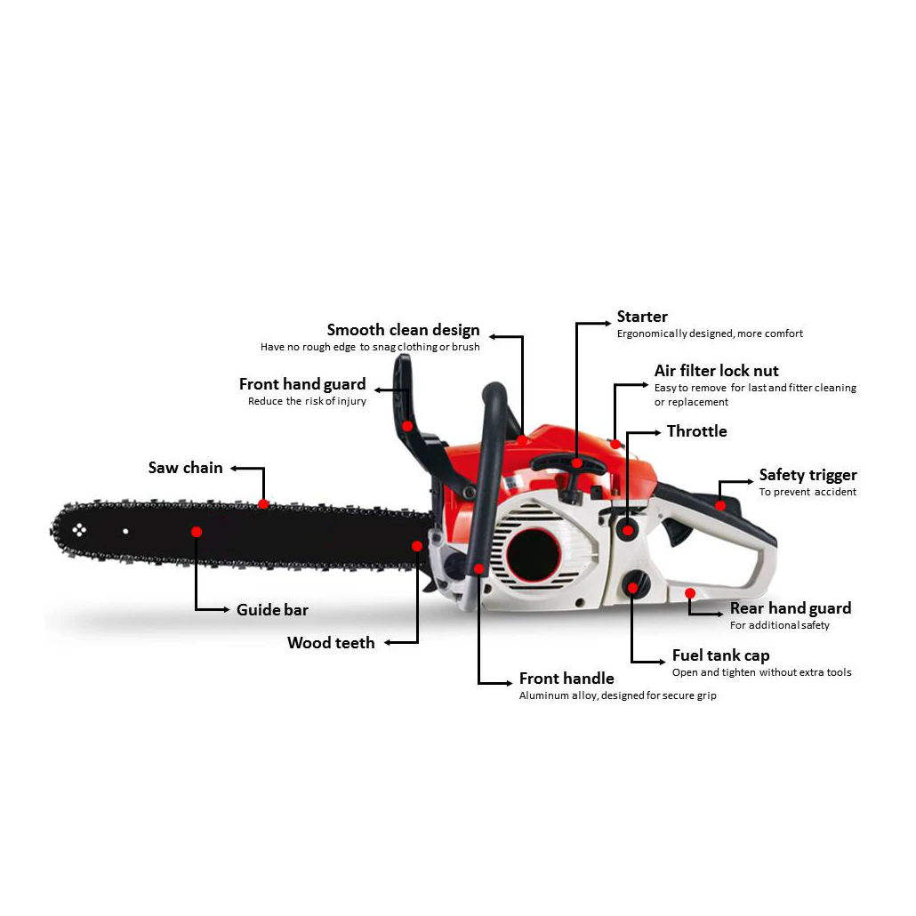 CS5200-4 Gasoline Chainsaw 2 Stroke Power Engine Petrol 52cc Wood Cutter Machine Handed Petrol Chainsaws Gasoline Garden Tool