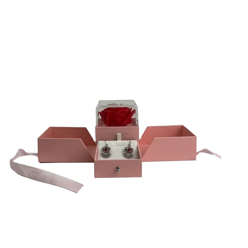 2022 wholesale velvet custom logo printed pink jewelry boxes earring box jewelry packaging jewelry box