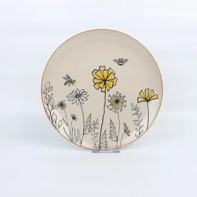 Stoneware dinnerware 18 piece dinner set flower bee pattern design fine china dinnerware