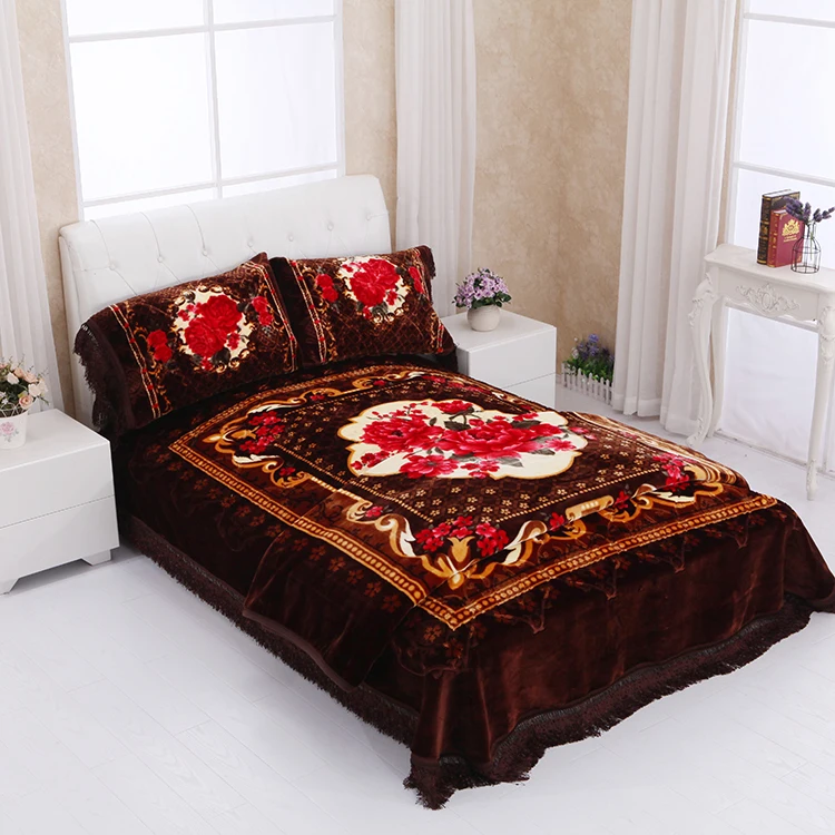 JOYDAY Super Luxury Printed Adult Raschel Mink Bedding Sets Designer Muslin Blanket Set For Full Bed