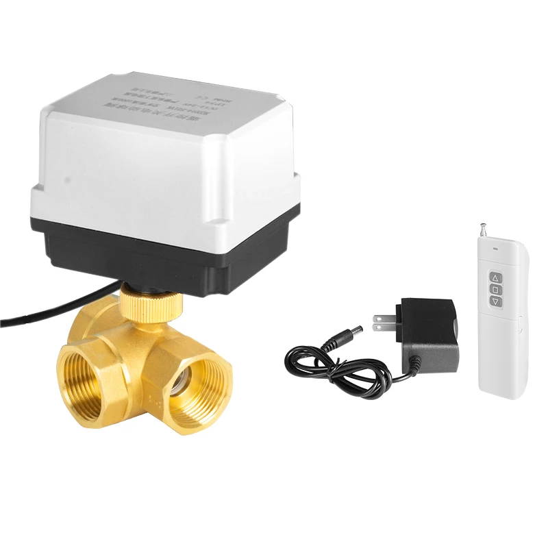 Factory spot 1 inch large diameter three-way electric ball valve brass connection intelligent remote control water valve