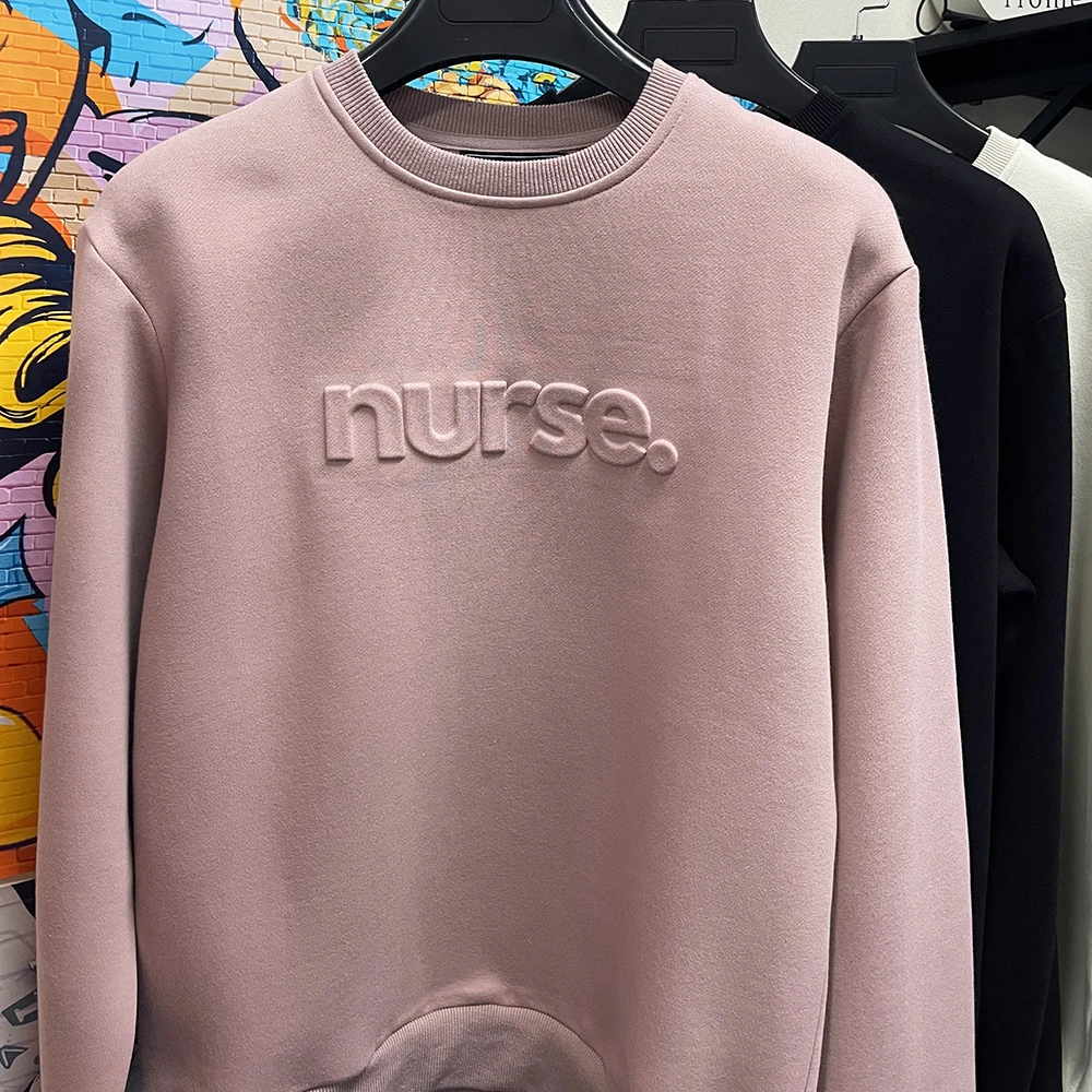 New Style Custom Logo 50 Pcs Men Heavyweight French Terry Sweatshirt 3D Embossed Hoodie Crewneck Embossed Designer Sweatshirt