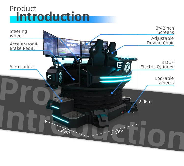Yhy Original Factory 3Dof 3 Screens Adjustable Seats  Kids Adults Driving Vr Car Game Racing Simulator For Sale
