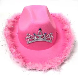 Женская Ковбойская шляпа для вечеринки, розовая шляпа в западном стиле, ковбойская шляпа, Федора, праздничный костюм, розовая шляпа для вечеринки, оптовая продажа