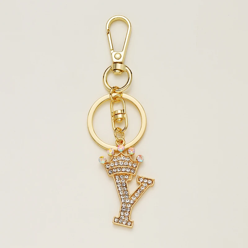 New metal alloy diamond 26 English crown letter keychain Fashion all-match key accessories Small gift ornaments wholesale