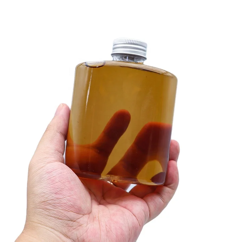 Плоская квадратная прозрачная бутылка из ПЭТ 250 мл 9 унций для напитков молока чая пластиковая еды сока с алюминиевой крышкой